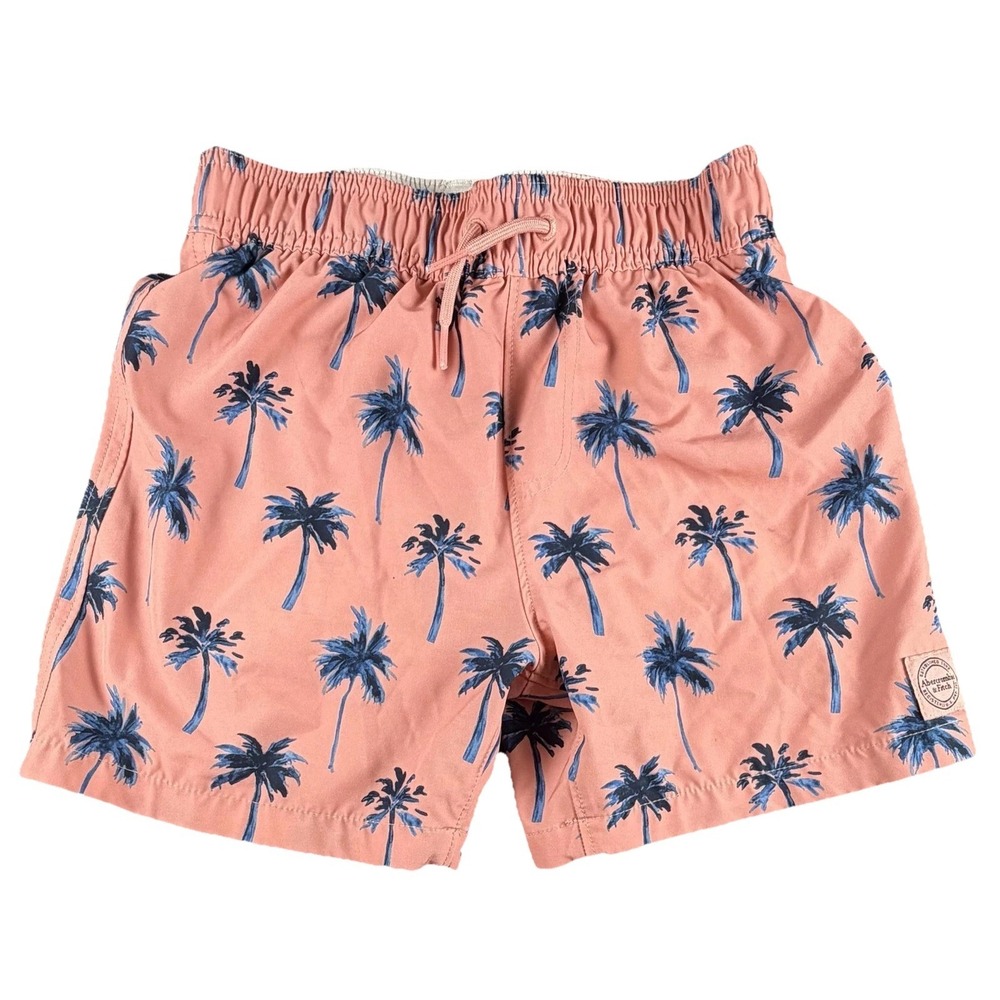 Abercrombie Kids Shorts Boys 7/8 Pink Palm Tree Swim Trunks Drawstring Beach
